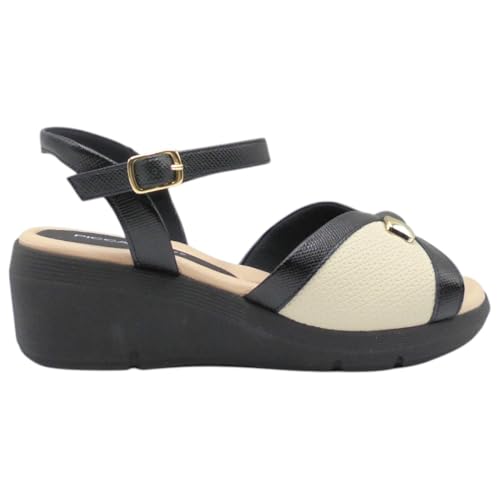 Piccadilly - 540377-1 Zapato de Cuña con Hebilla, Licra Elástica y Adorno Metálico – Comodidad y Estilo para Pies Delicados Mujer Color: Negro Talla: 41