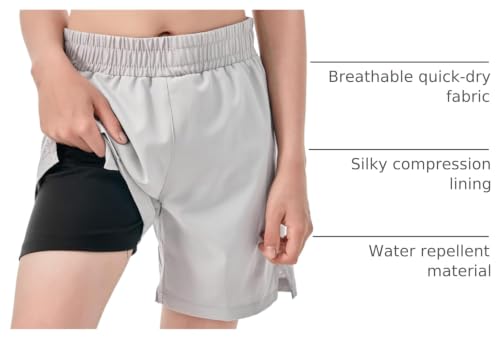 IRELIA Boys Box Brief Liner Compression Mesh Athletic Shorts Pocket Kids Quick Dry Active Sports Shorts with Reflective Strip Light Gray 14-16 - image 4