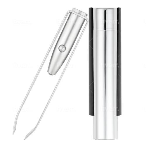 Professional LED Light Tweezer with Slanted Tip for Precision Hair Removal Mirror Kit (UK Brand)