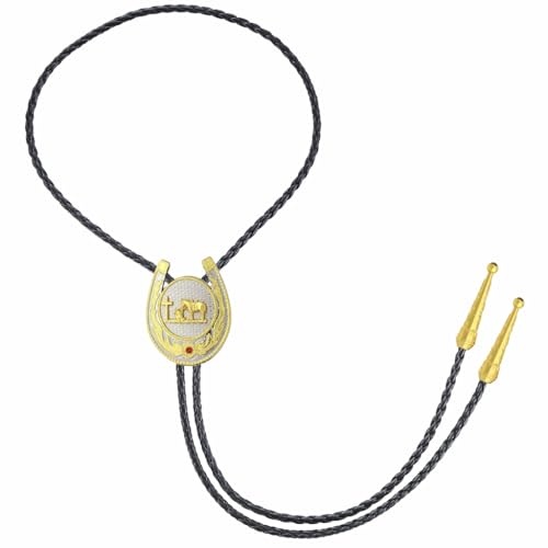 Image of Jeilwiy Bolo Tie for Men, Western Cowboy Golden Longhorn Bull Eagle Horse Cowboy Hat Bolo Necklace Leather Necktie for Women