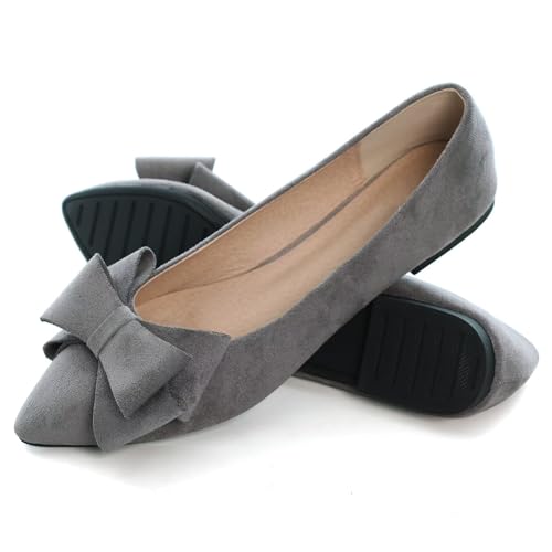 Image of SAILING LU Womens Bowknot Ballet Flats Pointy Toe Suede