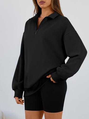 Image of Trendy Queen Women's Oversized Sweatshirts Half Quarter Zip Fleece Sweaters | Soft Cozy Zip Pullover, Comfort Warm Sweaters for Fall Winter, Fashion Mock Neck Outfits