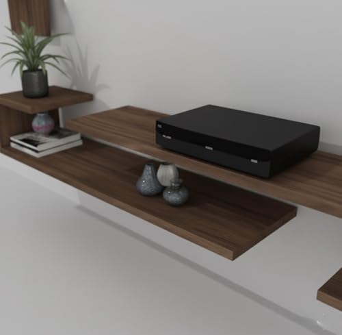 Image of Bros Moon Wall Mounted TV Cabinet, Choco White, MDF, Modern Style, Laminated Finish, for Living Room, Suits TV up to 40 Inches (Wenge White, Dual J 36 Inches Base)