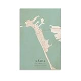 LZTEN Póster de mapa de Cádiz España, impresión vintage para habitación de adolescentes y niños, lienzo sin marco, 60 x 90 cm