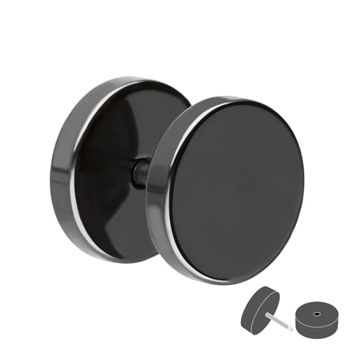 Treuheld Fake Plug - Titan Ohrstecker zum Schrauben - Schwarz - Damen & Herren - 10mm