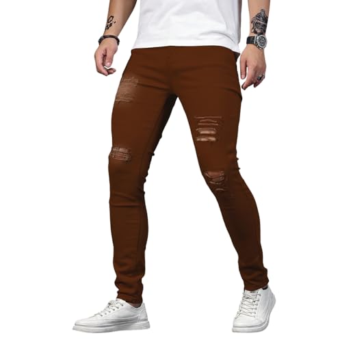 Men's Ripped Distressed Destroyed Slim Fit Straight Leg Denim Jean