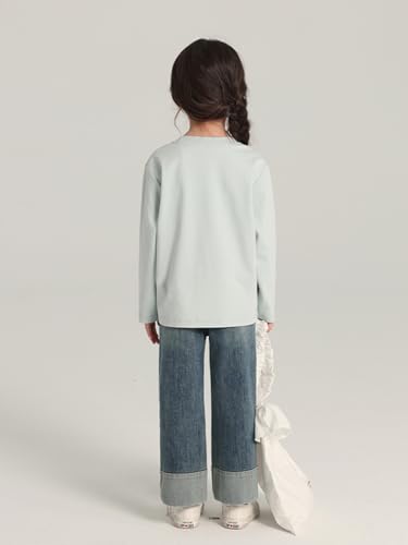 Image of 2026 Premium Girls Long Sleeve Crew Neck T-Shirt, Cotton Blend, Buding Kids Print, Casual Style