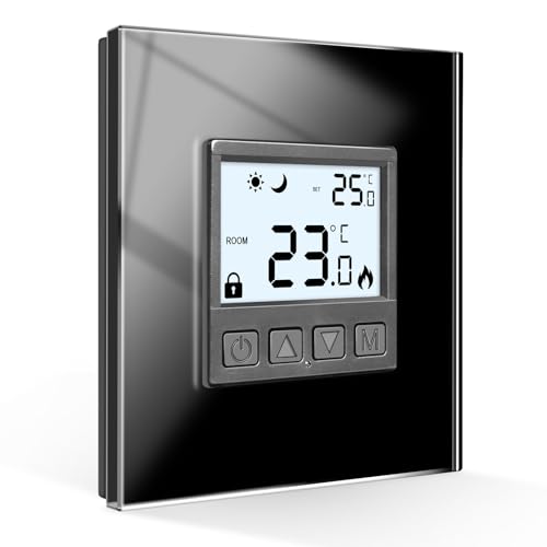 CNBINGO Digital Thermostat Programmable Room Central Heating Thermostats for Combi Boiler,Electric,Water, Black