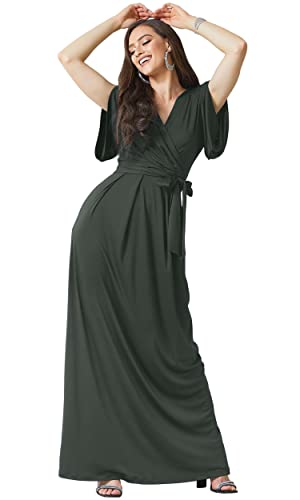 Image of KOH KOH Womens Long Pleated Flowy Modest Evening Wedding Guest Maxi Dress