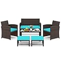 Tangkula 6 Pieces Patio Furniture Set, Outdoor Sectional Conversation PE Rattan Sofa Set with 1 Loveseat, 1 Coffee Table, 2 Armchairs and 2 Ottomans for Garden, Deck, Backyard and Poolside (Turquoise)