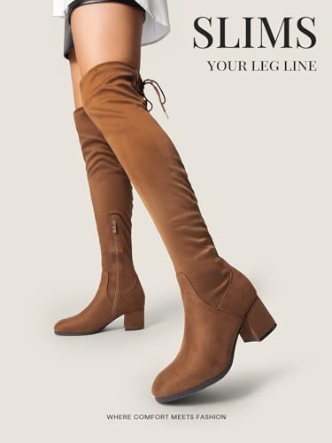 image for DREAM PAIRS Women's Laurence Over The Knee Thigh High Chunky Heel Boot