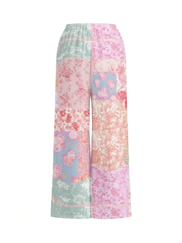 Women's Floral Bobo Pants Color Block Drawstring Waist Wide Leg Pants Holiday Vacation Trousers2