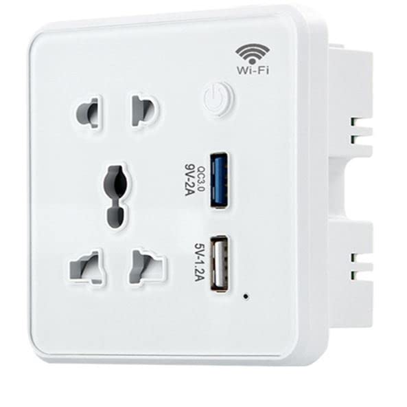 Eazyliv Smart Solutions Tuya WIFI Control Universal Wall Socket with 2 USB 3.0 Fast Charging Hotel Office Home Socket With DualUSB Wall Socket(One Univ Socket + 2USB)