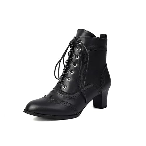 SEIFIN Women's Lace Up Vintage Victorian Boots for Women Chunky Heel Brogue Ankle Boots Witch Shoes Oxford Wingtip Boots Round Toe Pirate Boots Shoes - Main Image