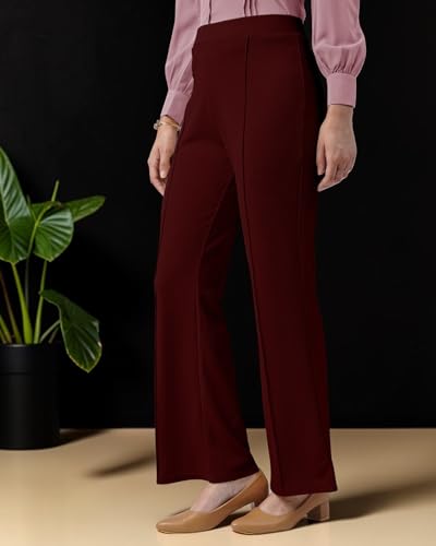 Image of Women Solid Flared Trousers Pack of 2 | High Waist Stretchable Office Pants for Women | Formal Bell Bottom Palazzo Trouser Combo
