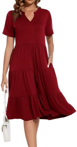 Women's V Neck Dress 2025 Lounge Fashion Casual Loose Fit Flowy Swing Tiered Vacation Dresses