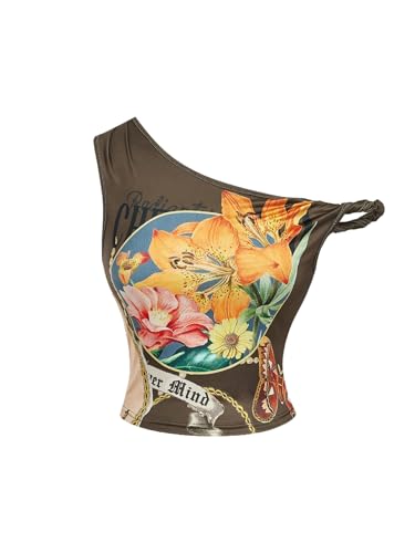 Image of SOLY HUX Women's Y2k Off The Shoulder Tops Vintage Floral Sleeveless Going Out Crop Tank Top Tropical Vacation Outfits