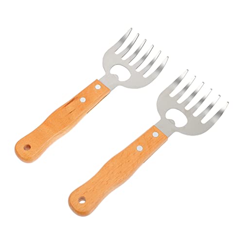 Angoily 2pcs Stainless Steel BBQ Meat Shredding Claws Handle Non- Heat-Insulating Forks for Pulled Pork Chicken Beef Essential Barbecue Tool Bottle Opener