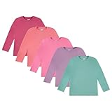 Cudlie 5枚パック 幼児 女の子 無地 長袖Tシャツ - 5つのタイムレス コットンブレンド クルーネック リッチでモダン、ハイグレードカラー, ダスティジェイドグリーン、カーマイン、ピンクカーネーション、シェルピンク、スモーキーグレープ, 12 Months
