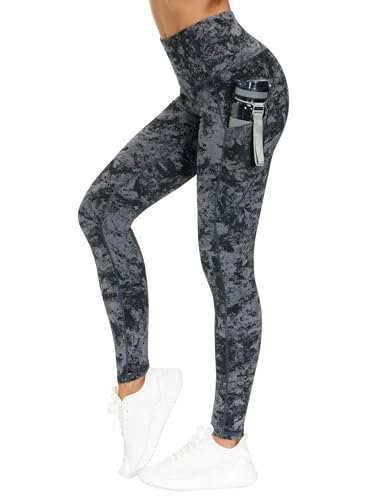 Image of THE GYM PEOPLE Thick High Waist Yoga Pants with Pockets, Tummy Control Workout Running Yoga Leggings for Women