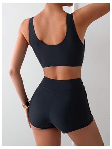 SweatyRocks Women's 2 Piece Swimsuit Ruched Twist Ruched Bikini Set Drawstring Shorts Bathing Suit2