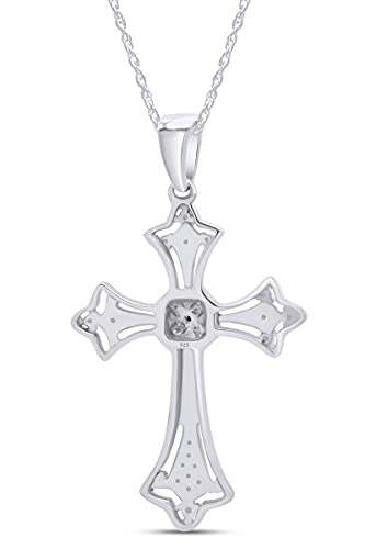 AFFY Round Shape White Natural Diamond Accents Cross Pendant Necklace In 14k Gold Over Sterling Silver3