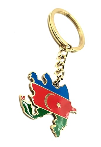 SNS Components Porte-clés drapeau azerbaïdjanais azerbaïdjanais de l'Asie centrale en métal émaillé doré, multicolore, taille unique