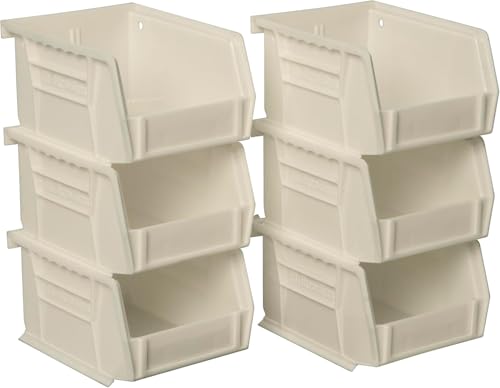 Image of Akro-Mils 30210 AkroBins Plastic Storage Bins, Space-Saving Stackable Bins for Garage, Pantry, Craft Organization, 5 inch x 4 inch x 3 inch, Stone, 6-Pack