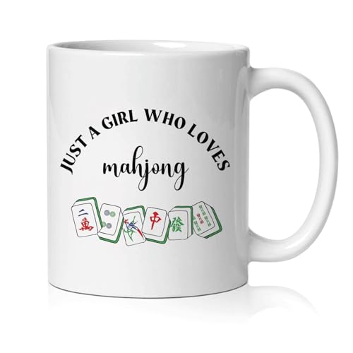 BEHIFL Mahjong Gifts Mug, Mah Jong Gifts for Women Coffee Cup Ceramic, Gift for Mah Jong Players Lovers, Just A Girl Who Loves Mahjong Ceramic Coffee Tea Mug 11 oz