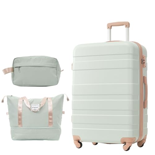 Merax 3-teiliges Hartschalen Kofferset, mit 1 Reisetasche und 1 Kulturbeutel, Trolley Reisekoffer Handgepäck Sets 3tlg, 4 Rollen, ABS-Material, TSA-Schloss, Grün/L