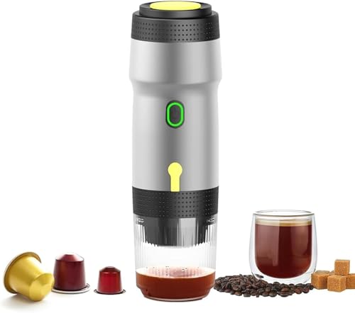 GYKOZY Cafetera Espresso portátil - Cafetera eléctrica con autocalentamiento, USB-C y Cargador para Coche, Mini cafetera de 20 Bares, batería de 7500 mAh para Camping, Caravana y Oficina. (Silver)