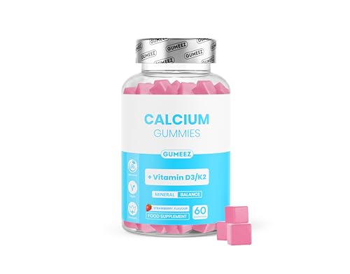 Calcium Gummies 450mg with Vitamin D3 & K2 Bone Health Teeth & Muscle Function Support High Strength Calcium Supplement Vegan Strawberry Flavour 60 Gummies