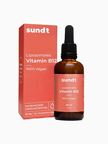 Vitamine B12 liposomale liquide, pour un bien-être physique et mental optimal – Flacon de 60 ml – 30 jours – Végan et sans OGM – Fabriqué en UE – Sundt Nutrition® Supplément alimentaire