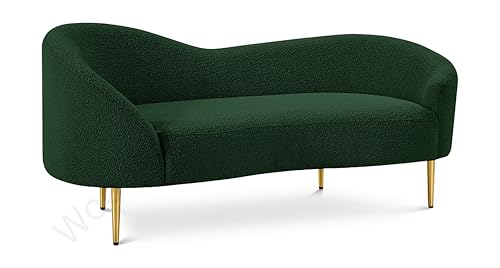 Image of Rosewood Luxury Curved Sofa in Premium Boucle Fabric | Solid Wood Structure | High Density Foam | Sturdy Golden Legs | Comfortable & Stylish Couch for Modern Living Room (Green, 2 Seater)