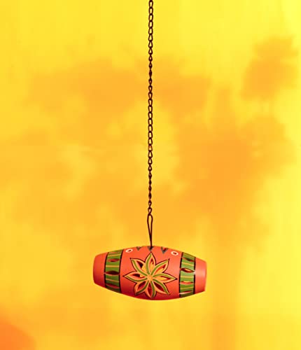 Image of AAKRITI ART CREATIONS Terracotta Multicolor Handcrafted Hanging Tea Light | Floral Art Handmade Hanging Decor | Matte Finish Terracotta Decorative Hanging Items for Home | Handpainted Decor