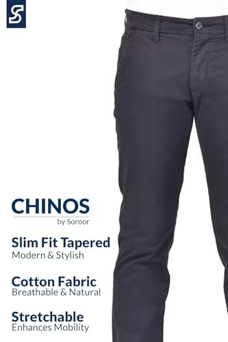 Soroor Slim Fit Chinos Pants Men - Stylish Mens Chinos Pants, Smart Casual Mens Khaki Pants | Stretch Twill Cotton Men Chino3