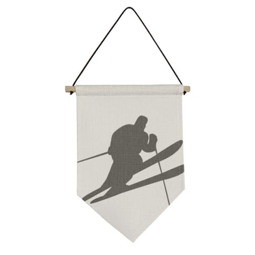 Toile drapeau suspendu de ski au design black outline pour intérieur épuré