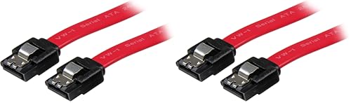 Image of StarTech.com 12in Latching SATA Cable - SATA Cable - Serial ATA 150 /300 /600 - SATA (R) to SATA (R) - 1 ft - latched - red - LSATA12 (Pack of 2)