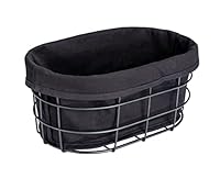 WENKO Brotkorb Mod. Bela, Black Outdoor Kitchen Korb für Brot, Brötchen und Baguette aus pulverbeschichtetem Metall mit waschbarer Einlage aus 100% Baumwolle, 27 x 17 x 11,5 cm, Schwarz