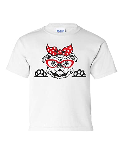 Youth Girls Georgia Football Georgia Cute Bulldog with Bow Short Sleeve T-Shirt Graphic Tee