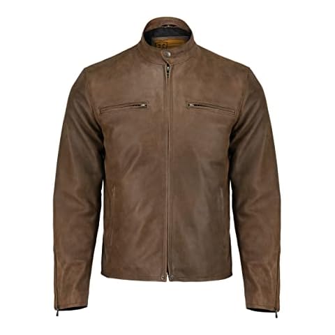 Mens Real Leather Biker Vintage Motorcycle Brown Genuine Leather Jacket (Brown, XL) Cover