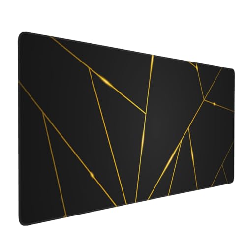 Image of Gaming Mouse Pad 35.4�15.7 Inch XXXL with Stitched Edges Extended Waterproof Gold Line Black Geometric Desk Pads Non-Slip Rubber Base Large Keyboard Mat Computer Gaming Mousepad for Work /Office /Home