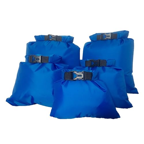 Borsa asciutta impermeabile da 5 pezzi con chiusura a rotolo sacchetti leggeri per esterni per viaggi nautica sport acquatici facile da usare blu