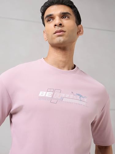 Image of TECHNOSPORT Men's Typography Printed T-Shirt ELASTOPLUS Quick Dry Slim Fit Round Neck Sports Tee for Gym Running Casual Wear UPF50+ Anti Odour