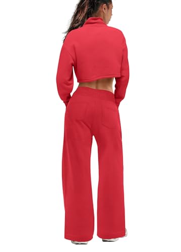 Panadila Women 2 Piece Lounge Set Matching Sweat Sets Mock Neck Sweatshirt and Wide Leg Sweatpants Casual Fall Outfits4