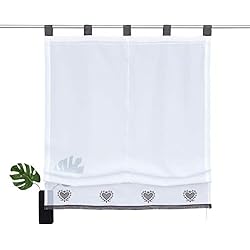 Persianas Romanas Precios SIMPVALE 1 Panel Persianas Romanas con Trabillas - Tul Corto Cortina Romana Bordado Cenefa de Cortina de Ventana - para Cocina, Balcón, Sala de Estudio, 140x155cm, Gris