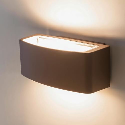 Planetitaly Applique LED da Esterno IP65 1x E27 Doppia Emissione Lampada Intercambiabile Up/Down in Alluminio Lampada Parete, Muro, Luci Facciata, Giardino, Balcone, Alimentazione 230V (Marrone)
