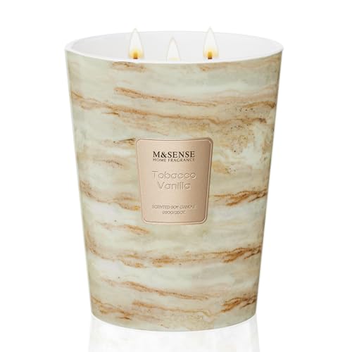 Image of M&SENSE Extra Large Candle 35oz 150H TobaccoVanilla Scented Candle, 3 Wick Highly Scented Jar Candle, XL Candles Gift for Stress Relief, Meditation, Yoga