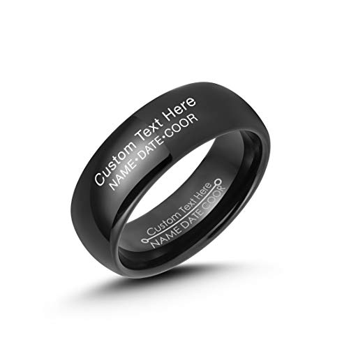 LerchPhi Mens 8mm Black Tungsten Carbide Ring High Polished Both Outside and Inside Free Personalized Engrave Supported Comfort Fit Wedding Band