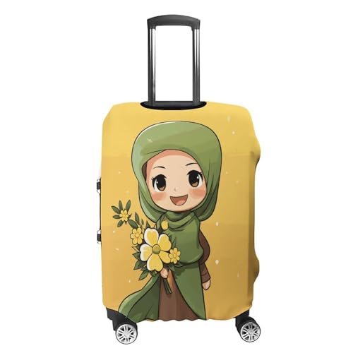 Anti-Scratch Luggage Cover Cartoon Muslim Girl Printed Luggage Case Protector Washable Suitcase Covers Elastic Suitcase Protector for Size M (22-24 inch) Luggage4